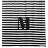 モノグカスタマイズラムイニシャル白黒ストライプ シャワーカーテン (正面)