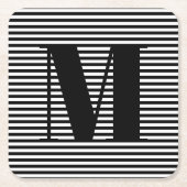 モノグカスタマイズラムイニシャル白黒ストライプ スクエアペーパーコースター (正面)