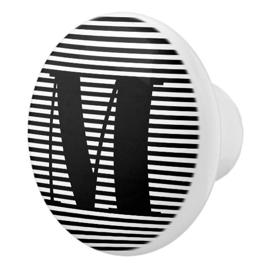 モノグカスタマイズラムイニシャル白黒ストライプ セラミックノブ (右)