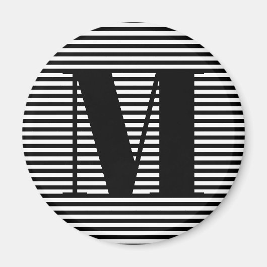 モノグカスタマイズラムイニシャル白黒ストライプ マグネット (正面)