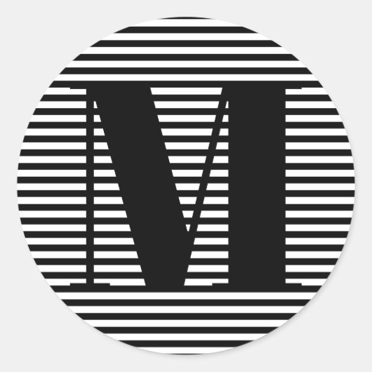 モノグカスタマイズラムイニシャル白黒ストライプ ラウンドシール (正面)