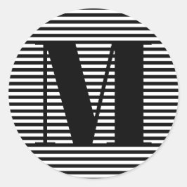 モノグカスタマイズラムイニシャル白黒ストライプ ラウンドシール