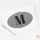 モノグカスタマイズラムイニシャル白黒ストライプ 楕円形シール (封筒)