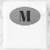 モノグカスタマイズラムイニシャル白黒ストライプ 楕円形シール (バッグ)