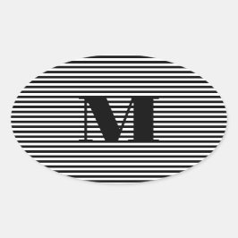 モノグカスタマイズラムイニシャル白黒ストライプ 楕円形シール
