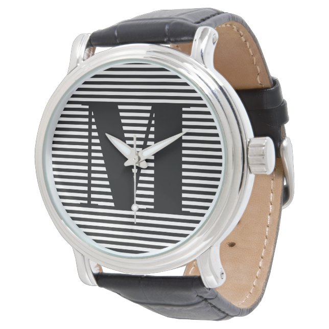 モノグカスタマイズラムイニシャル白黒ストライプ 腕時計 (アングル)