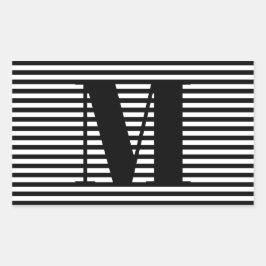モノグカスタマイズラムイニシャル白黒ストライプ 長方形シール