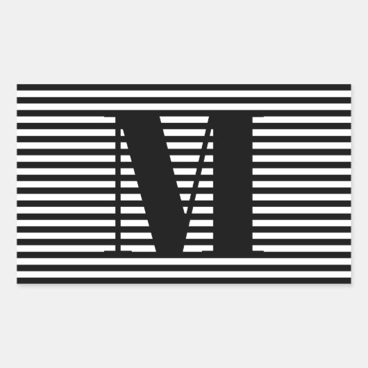 モノグカスタマイズラムイニシャル白黒ストライプ 長方形シール (正面)