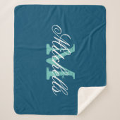 モノグカスタムラム海ブルー中サイズソフトフリース シェルパブランケット (正面)