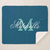 モノグカスタムラム海ブルー中サイズソフトフリース シェルパブランケット (正面(横))