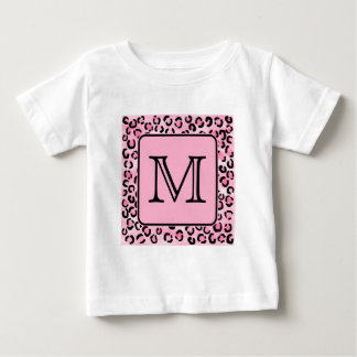 モノグカスタムラム。白黒ヒョウ印刷。 ベビーTシャツ