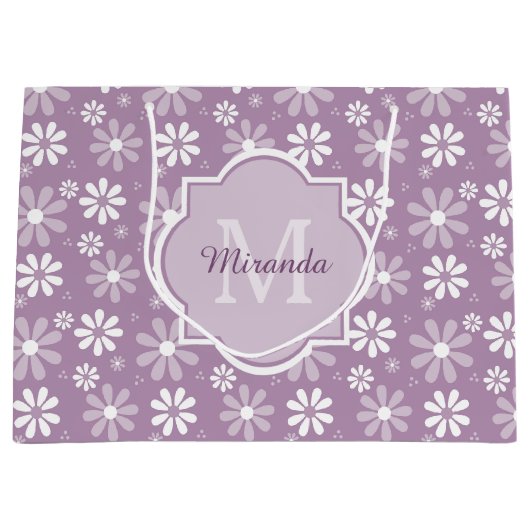 モノグガーリーラムライトパープルデイジーの花と名前 ラージペーパーバッグ (正面)