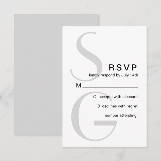モノグスタイリッシュラム。シンプル結モダン婚RSVP 出欠カード (正面/裏面)