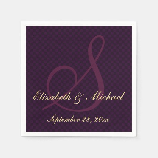 モノグパーソナライズされたエレガントラム結婚紙ナプキン スタンダードカクテルナプキン (正面)