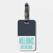 モノグパーソナライズされたラムティール(緑がかった色)とネービ航海のー ラゲッジタグ (裏面縦)