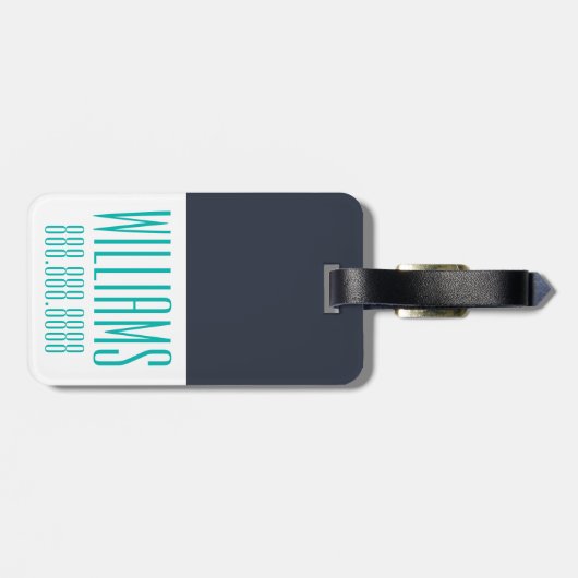 モノグパーソナライズされたラムティール（緑がかった色）とネービ航海のー ラゲッジタグ (裏面横)