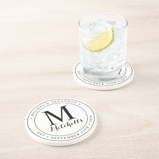 モノグパーソナライズされたラム名の日結婚付 コースター (側面)