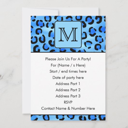 モノグパーソナライズされたラム、青豹紋様 招待状 (正面)