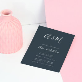 モノグモダンエレガントラム海軍ホワ結婚イト 招待状