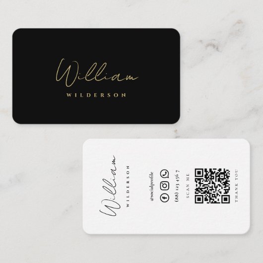 モノグモダンエレガントラム黒金ゴールドQR 名刺 (正面/裏面)
