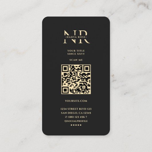 モノグモダンエレガントラムNフローラブラック金ゴールド 名刺 (裏面)