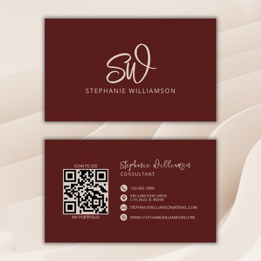 モノグモダンスタイリッシュラムQRコードミニマルブリック赤 名刺