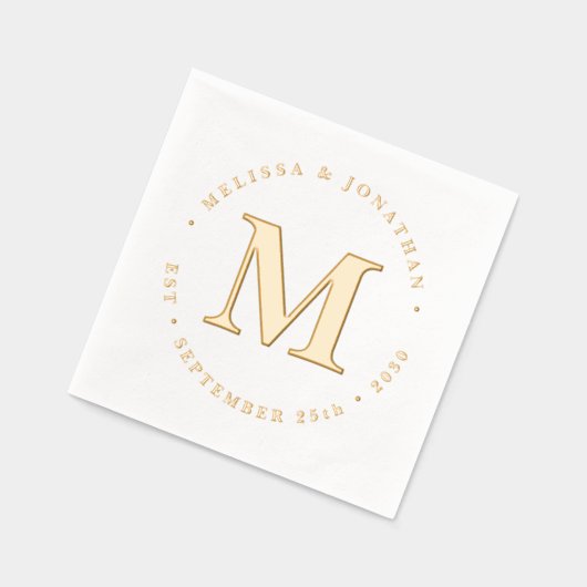 モノグモダンラエレガントパーソナライズされた結婚グラム金ゴールド 箔ナプキン (左)
