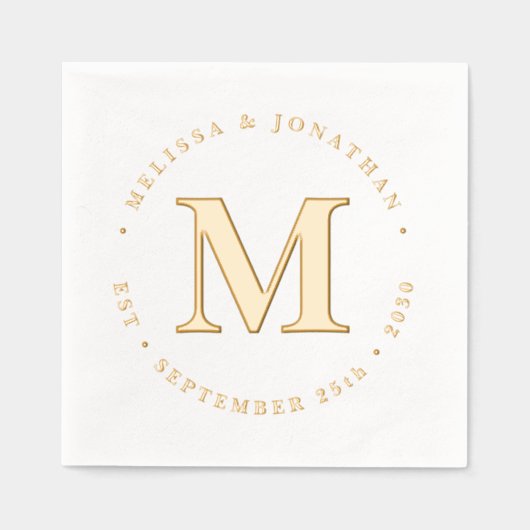 モノグモダンラエレガントパーソナライズされた結婚グラム金ゴールド 箔ナプキン (正面)