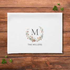 モノグラお洒落ム水色フローラ植物学 キッチンタオル