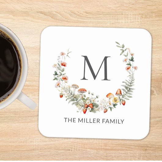 モノグラお洒落ム水色フローラ植物学 スクエアペーパーコースター