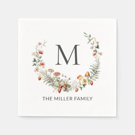 モノグラお洒落ム水色フローラ植物学 スタンダードカクテルナプキン (正面)