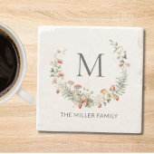 モノグラお洒落ム水色フローラ植物学 ストーンコースター