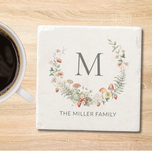 モノグラお洒落ム水色フローラ植物学 ストーンコースター