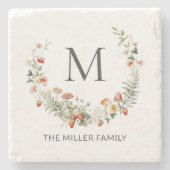 モノグラお洒落ム水色フローラ植物学 ストーンコースター (正面)