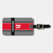 モノグラはっきりしたムと名前、レッドグレーブラックストライプ、情報 ラゲッジタグ (正面横)