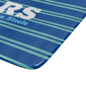 モノグラはっきりしたムと名前、中古ティール（緑がかった色）ライン深い青 カッティングボード (角)