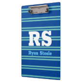 モノグラはっきりしたムと名前、中古ティール（緑がかった色）ライン深い青 クリップボード (左)