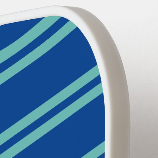 モノグラはっきりしたムと名前、中古ティール（緑がかった色）ライン深い青 ピックルボールラケット (左詳細)