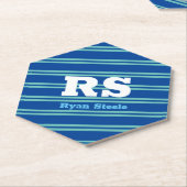 モノグラはっきりしたムと名前、中古ティール（緑がかった色）ライン深い青 ペーパーコースター (アングル)