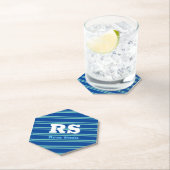 モノグラはっきりしたムと名前、中古ティール（緑がかった色）ライン深い青 ペーパーコースター (インサイチュ)