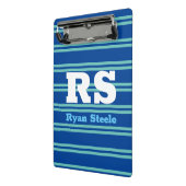 モノグラはっきりしたムと名前、中古ティール（緑がかった色）ライン深い青 ミニクリップボード (アングル2)