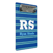 モノグラはっきりしたムと名前、中古ティール（緑がかった色）ライン深い青 ミニクリップボード (アングル)