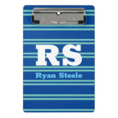 モノグラはっきりしたムと名前、中古ティール（緑がかった色）ライン深い青 ミニクリップボード (正面)