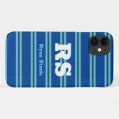 モノグラはっきりしたムと名前、中古ティール(緑がかった色)ライン深い青 Case-Mate iPhoneケース (裏面(横))