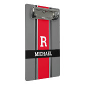 モノグラはっきりしたムと名前、赤グレーと黒のストライプ ミニクリップボード (アングル)