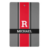 モノグラはっきりしたムと名前、赤グレーと黒のストライプ ミニクリップボード (裏面)