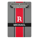モノグラはっきりしたムと名前、赤グレーと黒のストライプ ミニクリップボード (正面)
