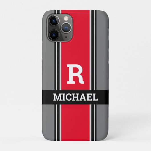 モノグラはっきりしたムと名前、赤グレーと黒のストライプ Case-Mate iPhoneケース (裏)