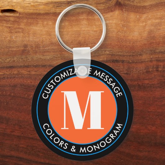 モノグラはっきりしたムと文字 |白黒オレンジとブルー キーホルダー (正面)