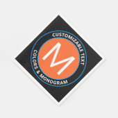 モノグラはっきりしたムと文字 |白黒オレンジとブルー スタンダードランチョンナプキン (角)